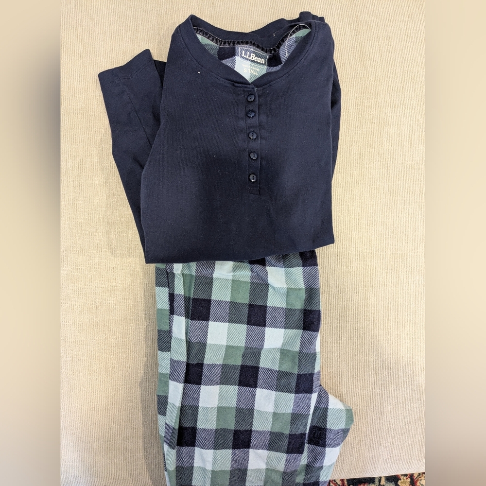 L.L. Bean Navy Henley and Plaid flannel Pajama Set